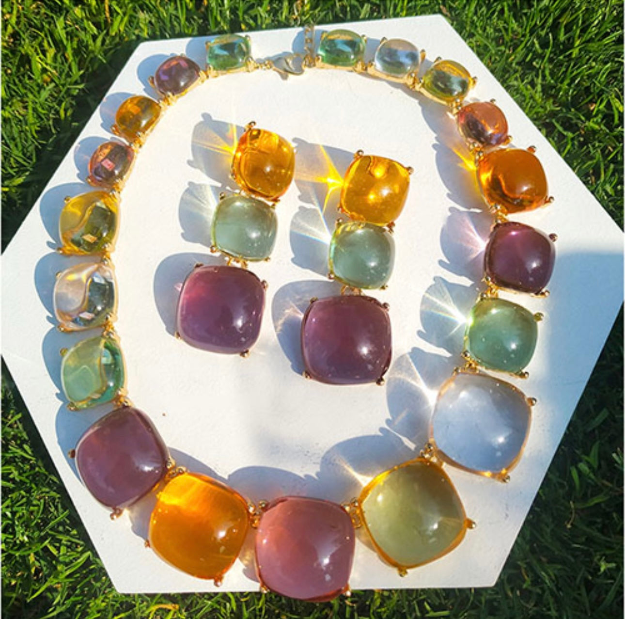 Rainbow Resin Necklace Set