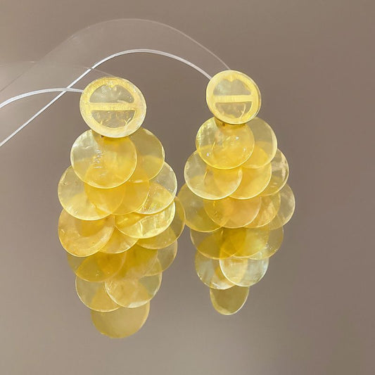 Sunshine yellow shell-shaped tassel earrings
