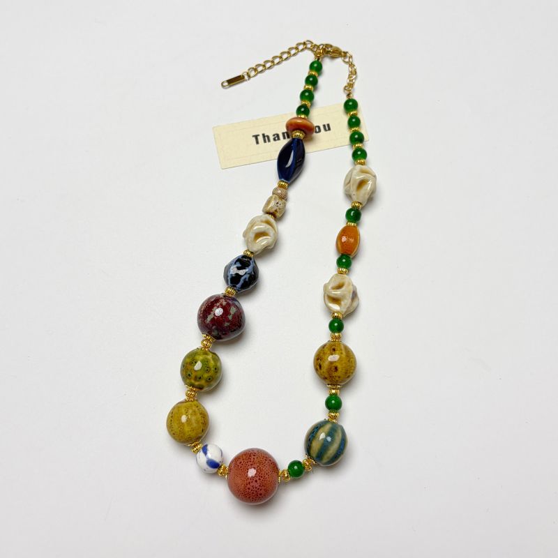 Palm green ceramic beaded necklace